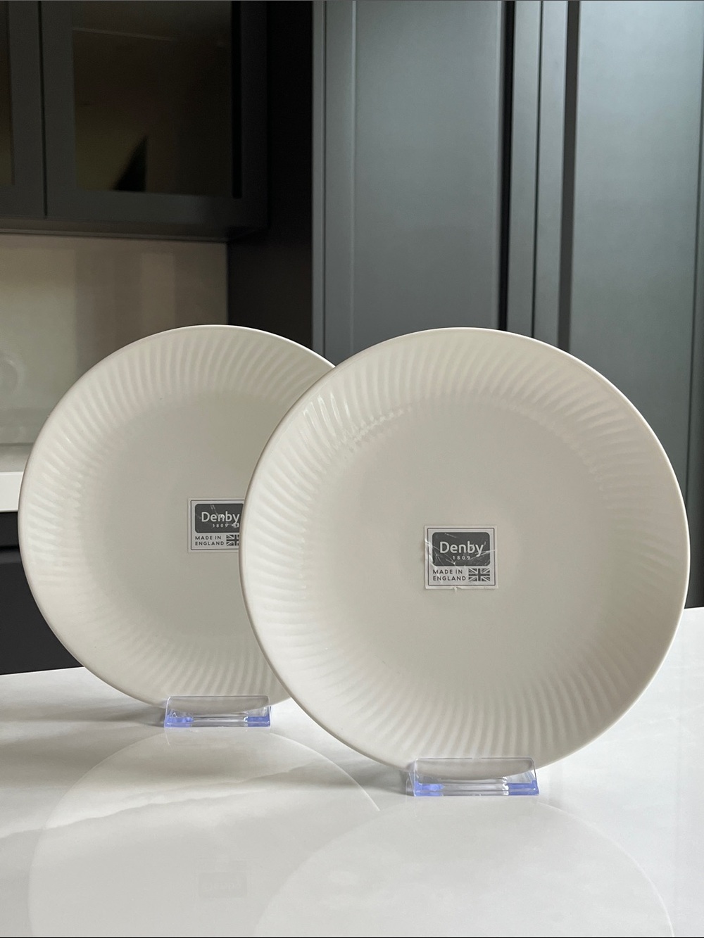 Denby 8.75” Plates. 2 Denby Arc White Salad, Cake, Side Plates, New with Tags.